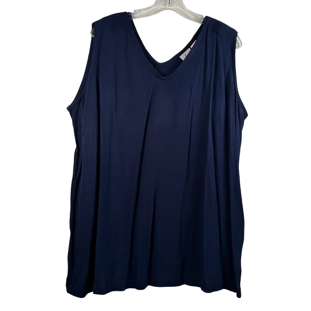 Kathryn Deene Katy D Navy Blue Crinkle Rayon V-Neck Sleeveless Top Plus 18/20